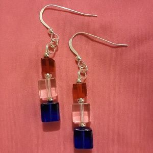 America! Total Square glass bead Earrings!!!!!!